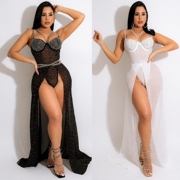 Women Beaded suspenders dress two-piece set