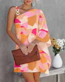 Women Summer Bat Sleeves Off Shoulder Metal Slip Dress