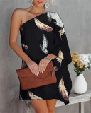 Spring Summer Positioning Print Ombre One Shoulder Casual Dress