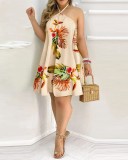 Summer Print Halter Neck Short Beach Dress