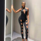 Women Solid Color Cross Cutout Jumpsuit