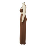 Women Summer Slash Shoulder Sleeveless Top + Solid Color Wide Leg Pants Two-Piece Set