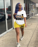 Women Casual Print Top + Shorts Two-Piece Set
