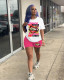 Women Casual Print Top + Shorts Two-Piece Set