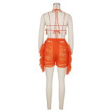 Sexy Ladies Knitting Fringe Beach Shorts Two-Piece Set