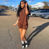 Women Summer Casual Short Sleeve Top + Shorts Sports Two-piece Set