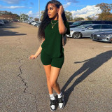 Women Summer Casual Short Sleeve Top + Shorts Sports Two-piece Set