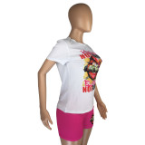Women Casual Print Top + Shorts Two-Piece Set
