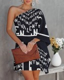 Spring Summer Positioning Print Ombre One Shoulder Casual Dress