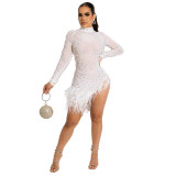 women's fashion sexy beaded dress with feather