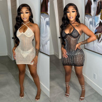 Women Summer Sexy Straps Beaded Mini Bodycon Dress Women Summer Sexy Straps Beaded Mini Bodycon Dress