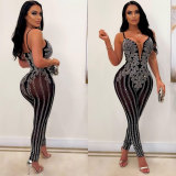 Women Summer Sexy Suspender Beaded Sleeveless Jumpsuit