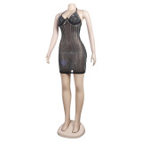 Women Summer Sexy Straps Beaded Mini Bodycon Dress