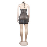 Women Summer Sexy Straps Beaded Mini Bodycon Dress