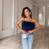 Spring and summer fashion fluffy fluffy Strapless top