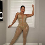 Women Summer Sexy Suspender Beaded Sleeveless Jumpsuit