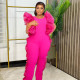 Women Round Neck Ruffle Short Sleeve High Waist Ruffle Edge Jumpsuit