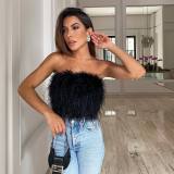 Spring and summer fashion fluffy fluffy Strapless top