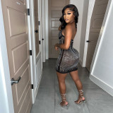 Women Summer Sexy Straps Beaded Mini Bodycon Dress