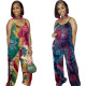 Women Fashion Casual Tie Dye Sleeveless Jumpsuit