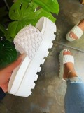 High-heeled pu platform rubber ultra-thick bottom slippers woven pattern women's sandals