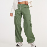 Spring Summer Cargo Pants Women's Multi-pocket Wide Leg Pants Straight High Waist Loose Pants