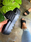 High-heeled pu platform rubber ultra-thick bottom slippers woven pattern women's sandals