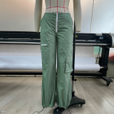 Spring Summer Cargo Pants Women's Multi-pocket Wide Leg Pants Straight High Waist Loose Pants