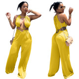 Sexy Irregular Lace-Up Wrap Chest Loose Wide Leg Jumpsuit