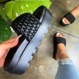High-heeled pu platform rubber ultra-thick bottom slippers woven pattern women's sandals