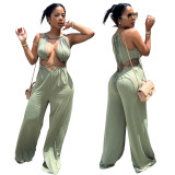 Sexy Irregular Lace-Up Wrap Chest Loose Wide Leg Jumpsuit