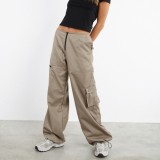 Spring Summer Cargo Pants Women's Multi-pocket Wide Leg Pants Straight High Waist Loose Pants