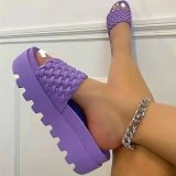 High-heeled pu platform rubber ultra-thick bottom slippers woven pattern women's sandals