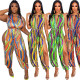 Women's Tie-Dye Print Side Slit Halter Loose Jumpsuit