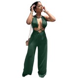 Sexy Irregular Lace-Up Wrap Chest Loose Wide Leg Jumpsuit