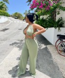 Sexy Irregular Lace-Up Wrap Chest Loose Wide Leg Jumpsuit