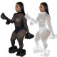 Fashion Sexy Nightclub See-Through mesh long sleeve Jumpsuit