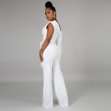 Women Solid Color One Shoulder Wide Leg Jumpsuit