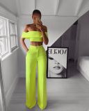 Women Elegant Off Shoulder crop top+ Loose Pants Two Piece