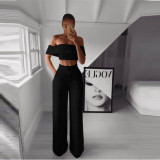 Women Elegant Off Shoulder crop top+ Loose Pants Two Piece