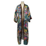 Women Long Sleeve Print Fashion Long Trench Coat
