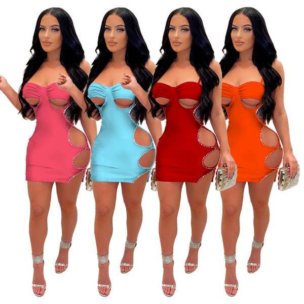 Women Beaded Cutout Sexy Slip Dress