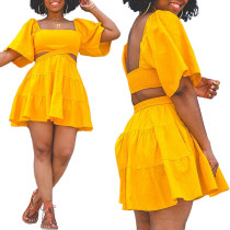 Women Summer Solid Square Neck Cutout Ruffle Dress Women Summer Solid Square Neck Cutout Ruffle Dress