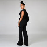 Women Solid Color One Shoulder Wide Leg Jumpsuit