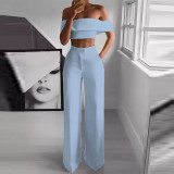 Women Elegant Off Shoulder crop top+ Loose Pants Two Piece