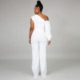 Women Solid Color One Shoulder Wide Leg Jumpsuit