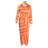 Women clothes Style Casual Long Sleeve Striped Print Dress