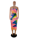 Women clothes Summer Fashion Print Strapless Long Dress