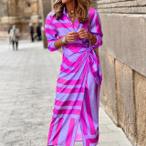 Women clothes Style Casual Long Sleeve Striped Print Dress