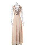 Women clothes Sexy Sequin Striped V-Neck Embroidered Formal Party Long Dress